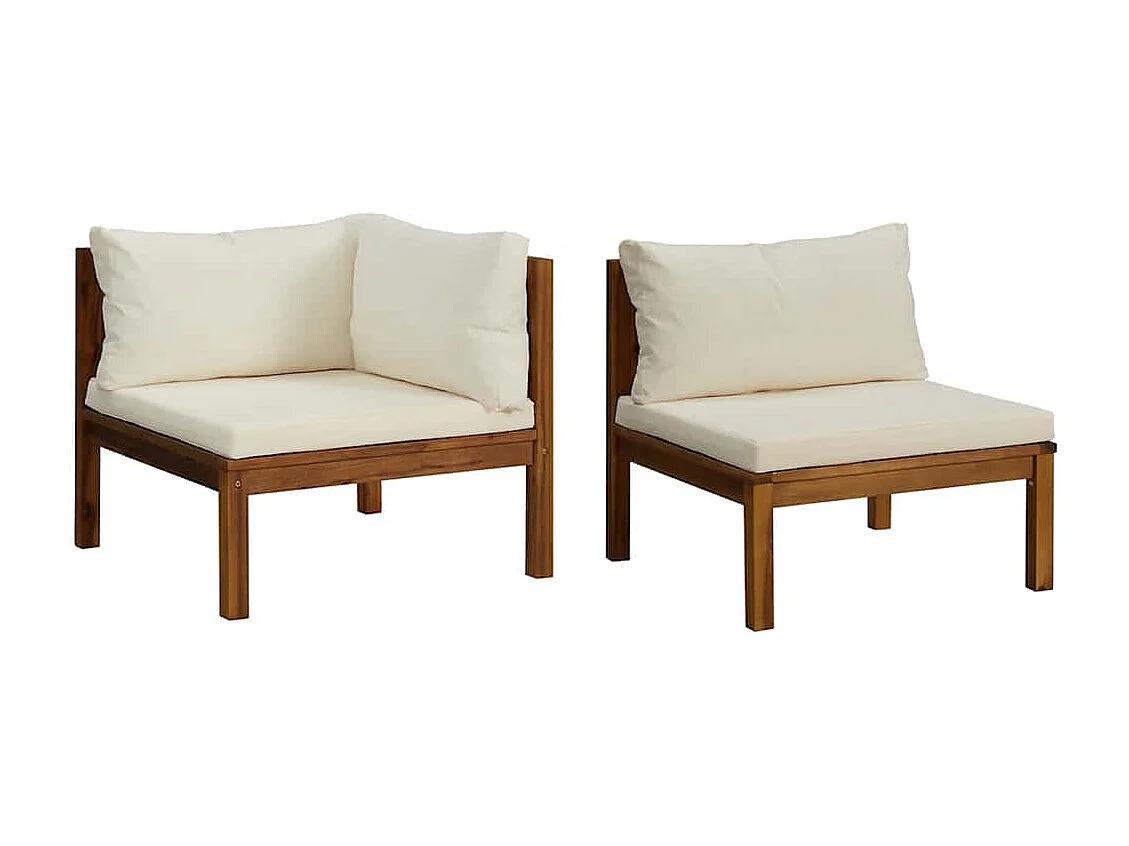 Ensemble de canapés 2 pcs et coussins blanc crème Acacia solide