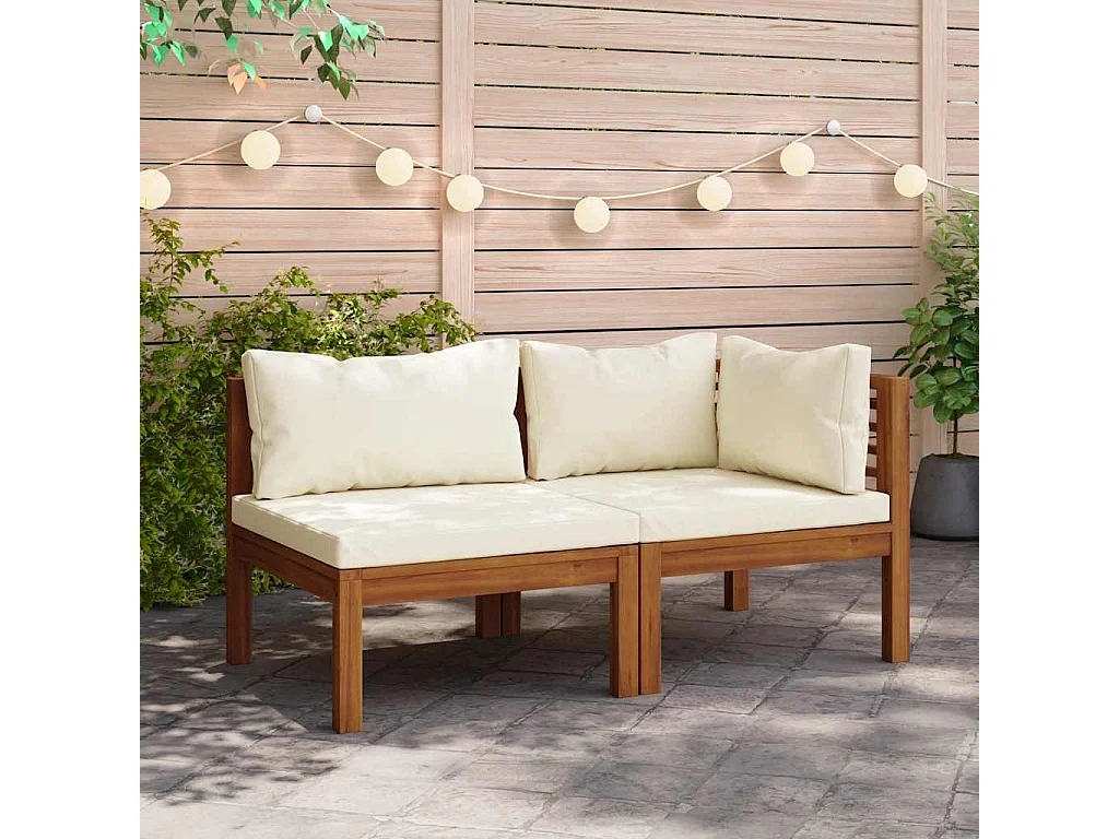 Ensemble de canapés 2 pcs et coussins blanc crème Acacia solide