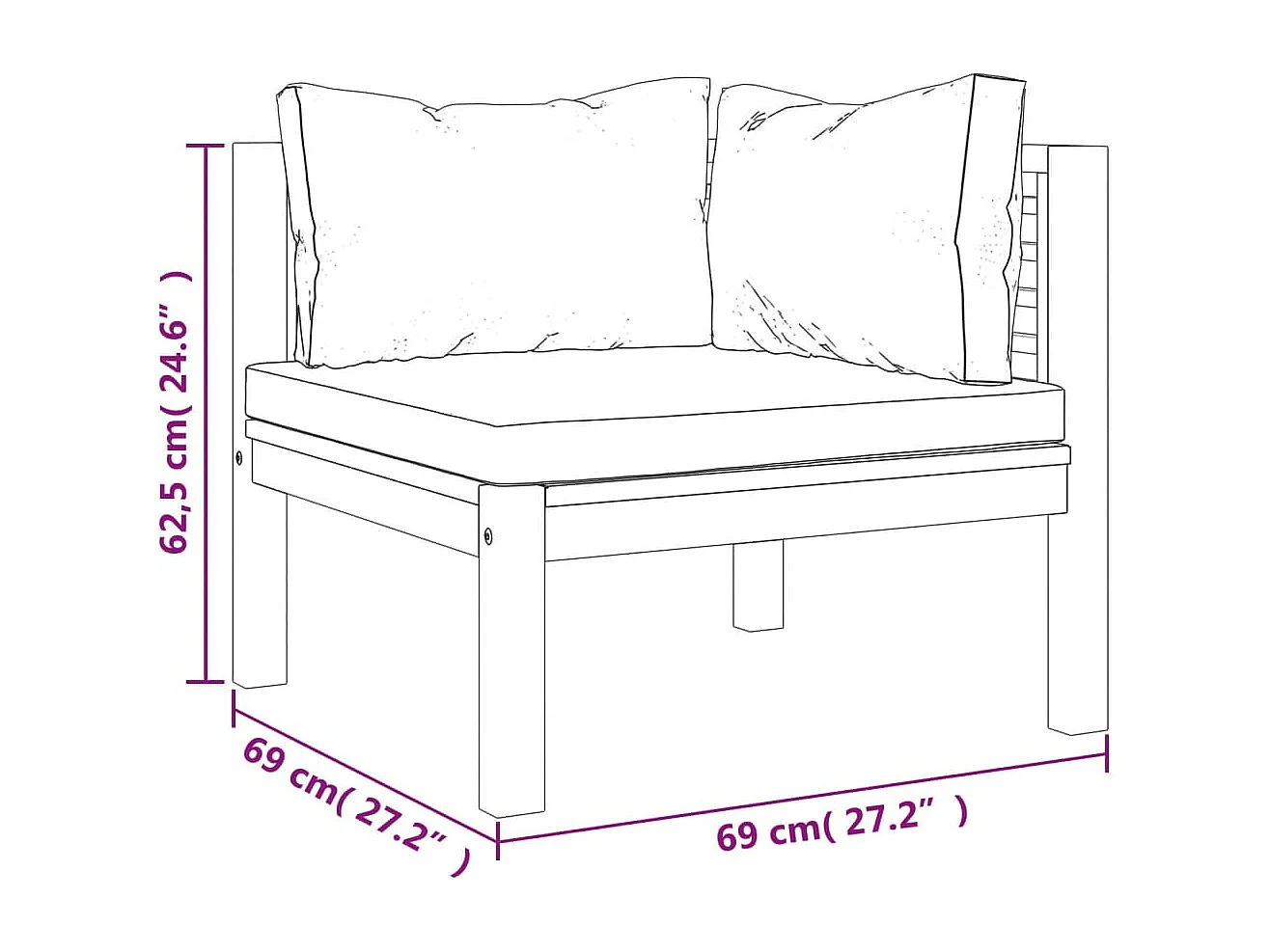 Ensemble de canapés 2 pcs et coussins blanc crème Acacia solide