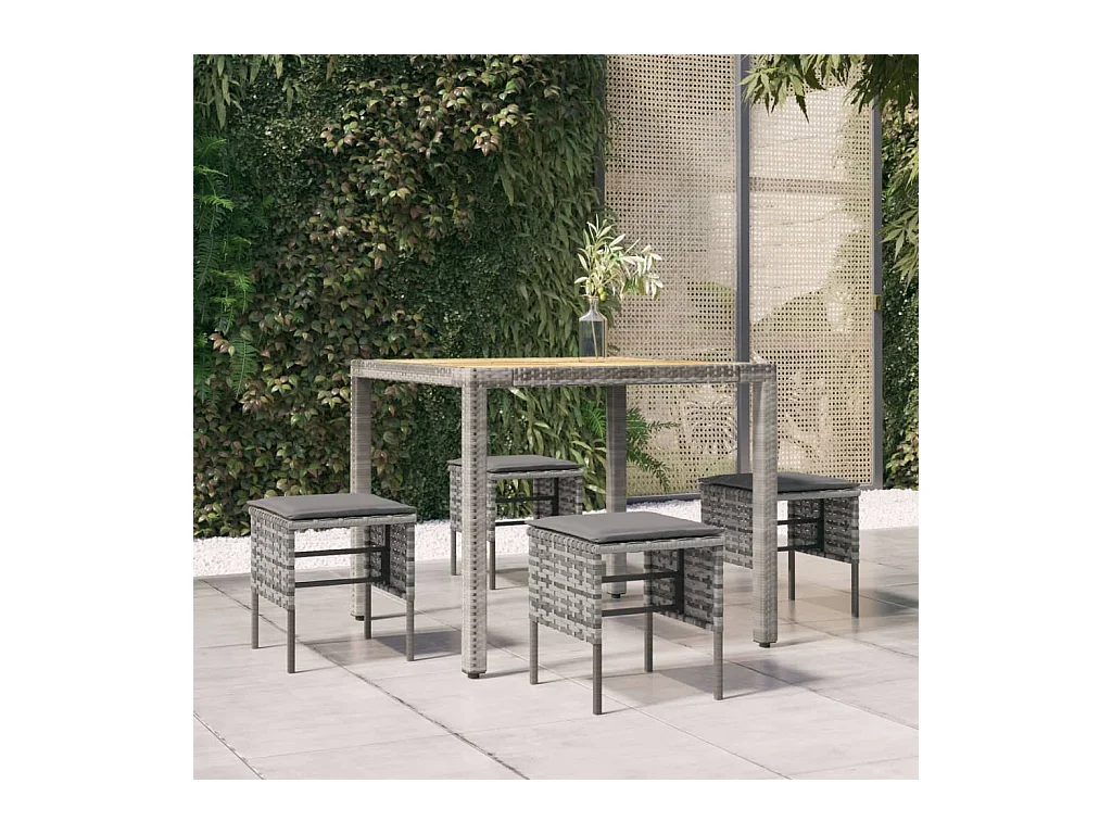 Repose-pieds de jardin et coussins lot de 4 Gris Résine tressée