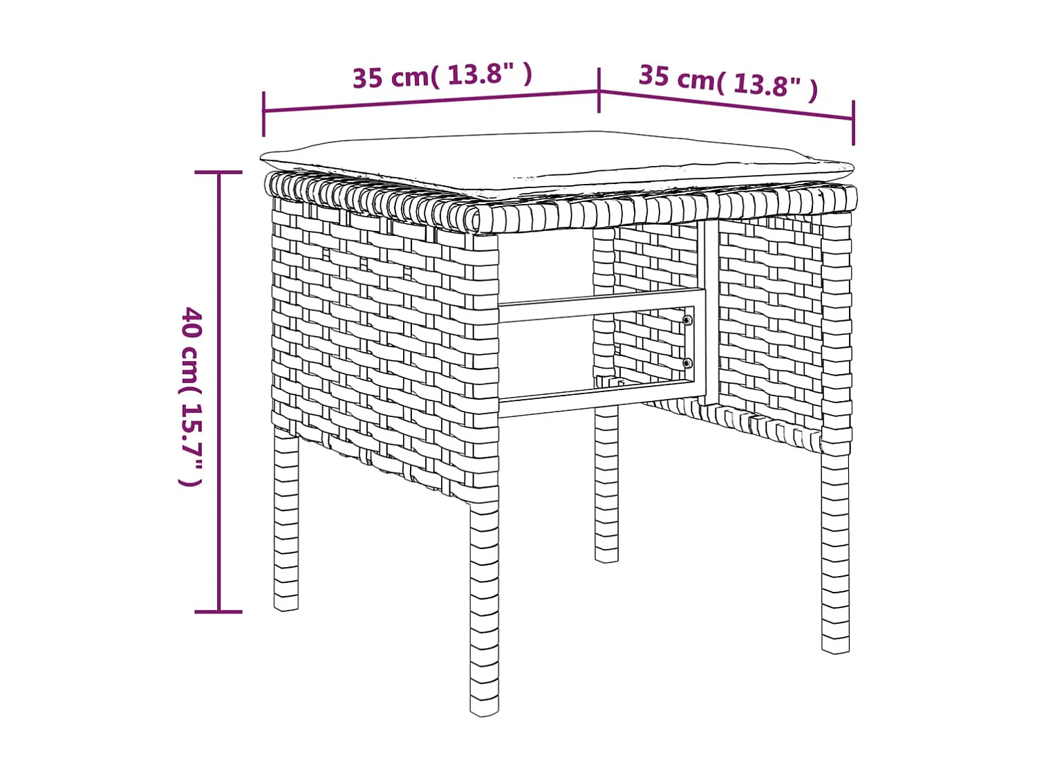 Repose-pieds de jardin et coussins lot de 4 Gris Résine tressée