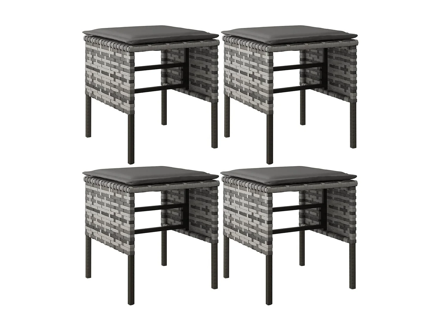 Tuinvoetenbanken 4 st met kussens poly rattan grijs