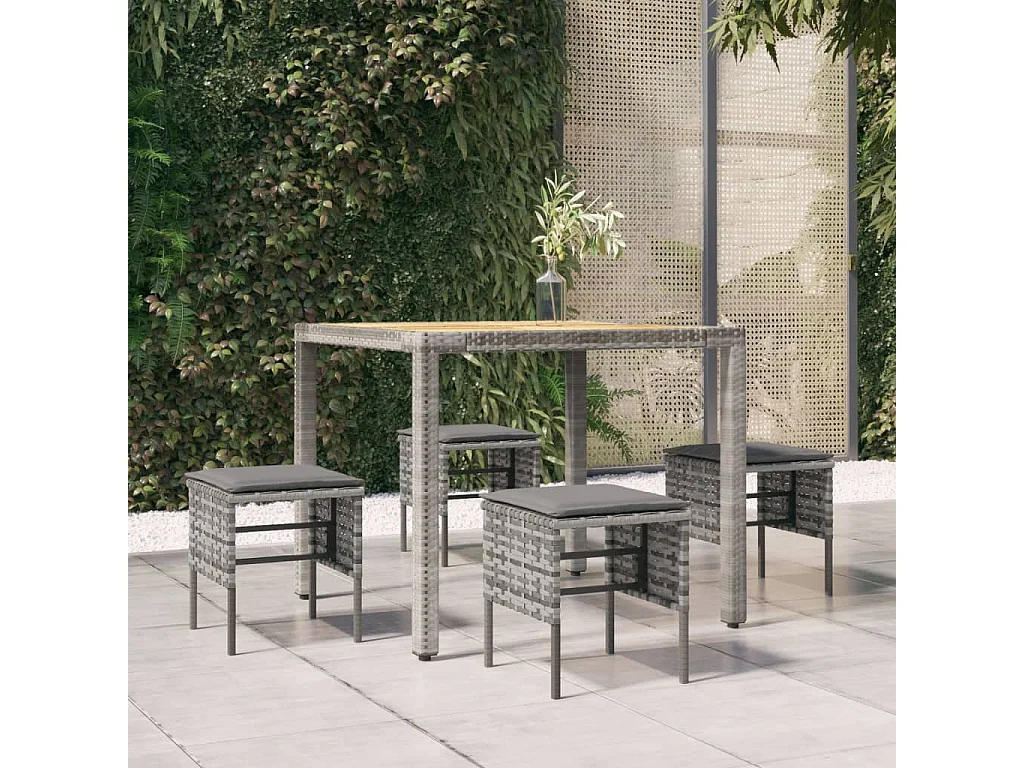 Tuinvoetenbanken 4 st met kussens poly rattan grijs
