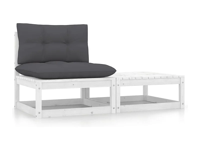 2-delige Loungeset met kussens massief grenenhout wit