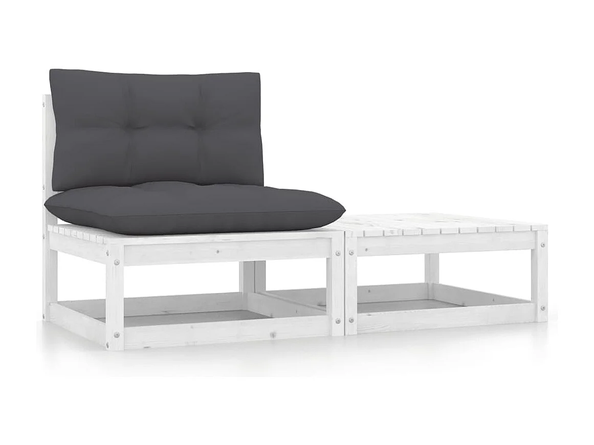 2-tlg. Garten-Lounge-Set mit Kissen Weiß Kiefer Massivholz