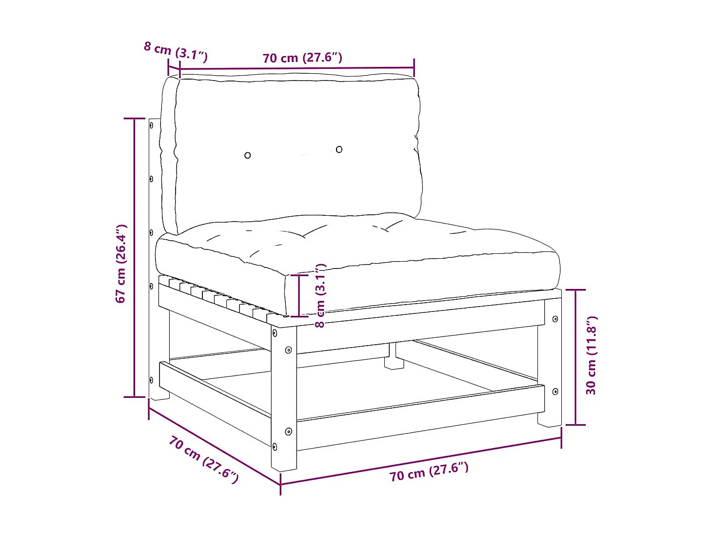 2-tlg. Garten-Lounge-Set mit Kissen Weiß Kiefer Massivholz