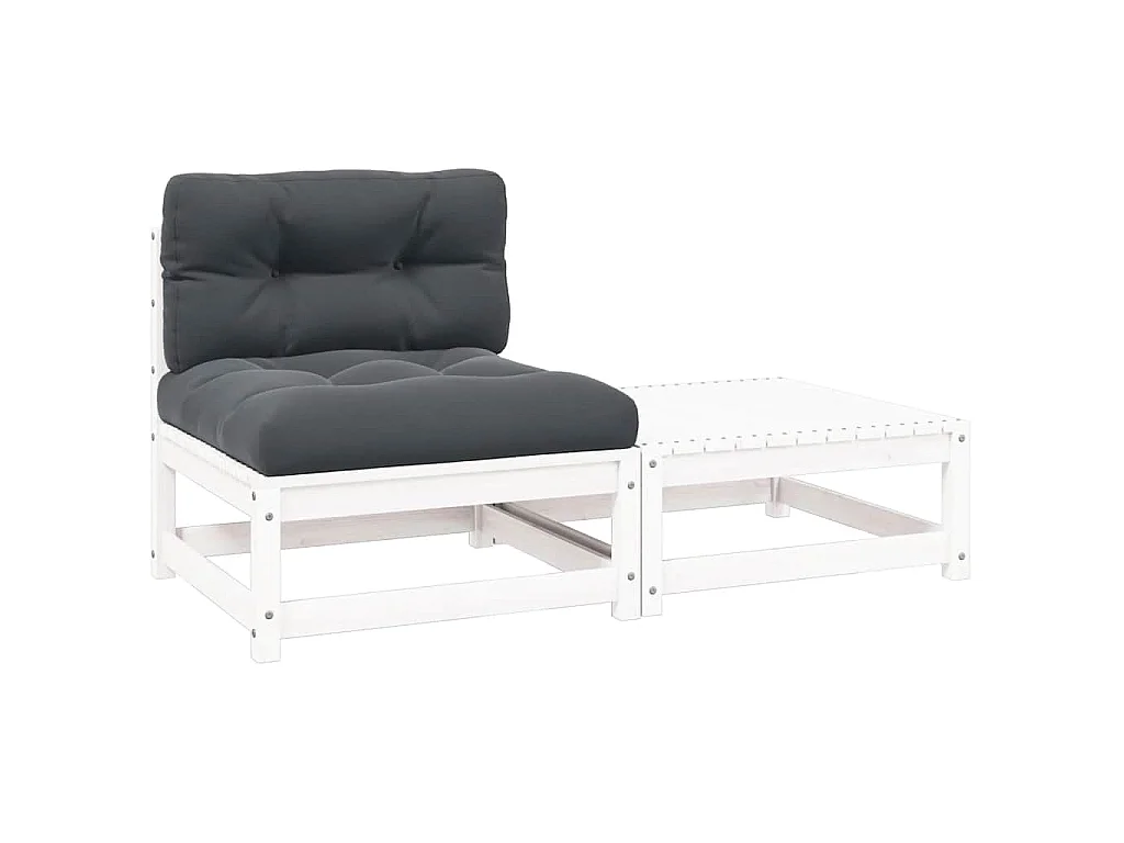 2-tlg. Garten-Lounge-Set mit Kissen Weiß Kiefer Massivholz