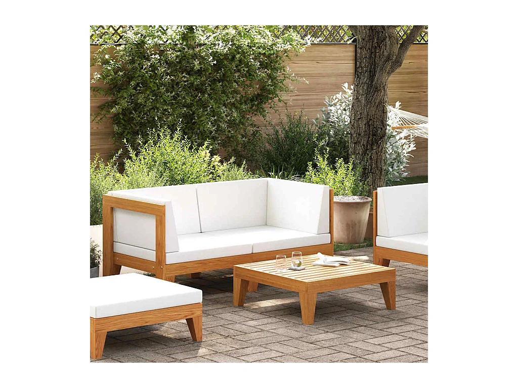 2-tlg. Garten-Lounge-Set mit Auflagen Massivholz Akazie