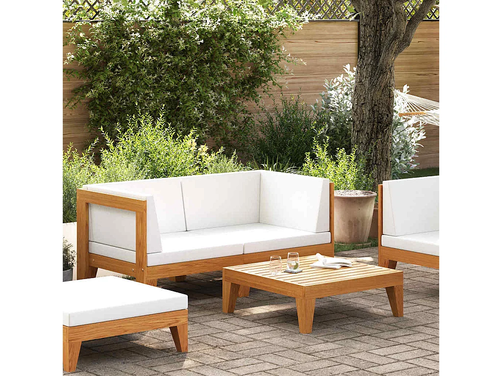 Salon de jardin 2 pcs avec coussins Bois d'acacia solide