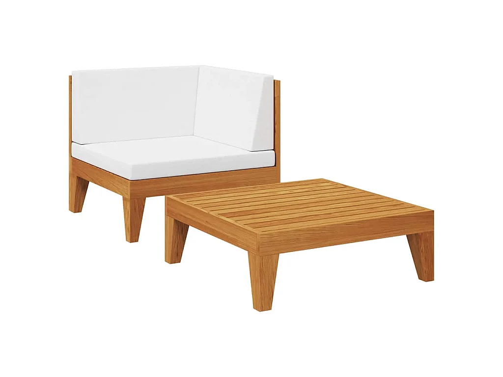 Salon de jardin 2 pcs avec coussins Bois d'acacia solide