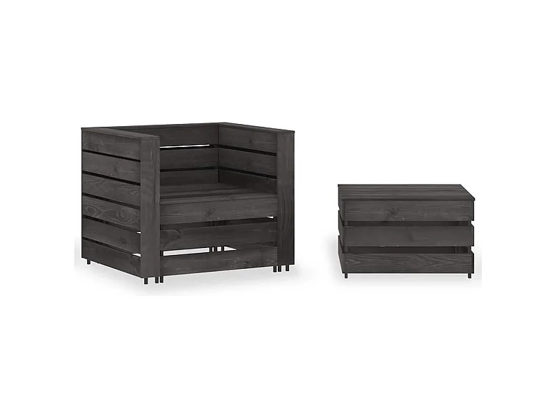 Salon de jardin palette 2 pcs Bois de pin imprégné de gris