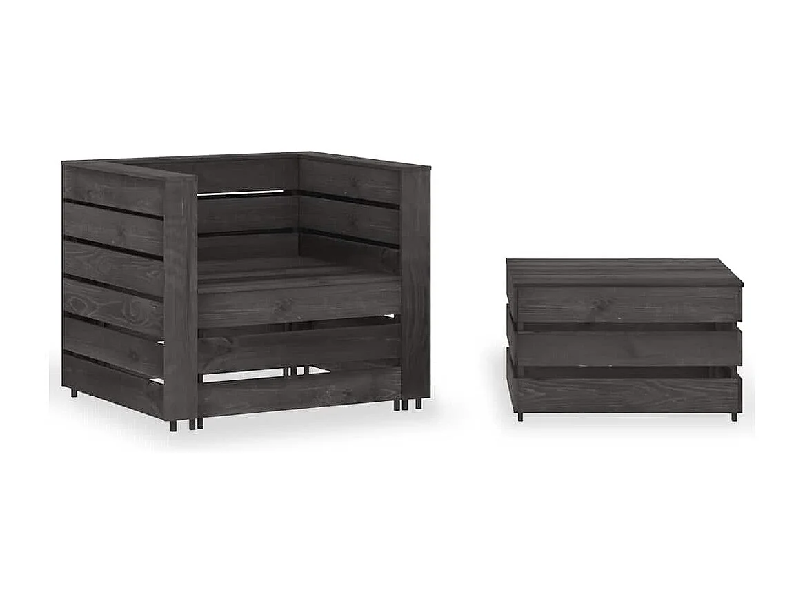 Salon de jardin palette 2 pcs Bois de pin imprégné de gris