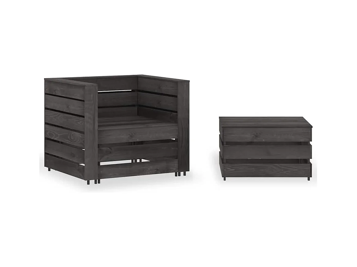 Muebles de jardín palets 2 pzas madera de pino impregnada gris