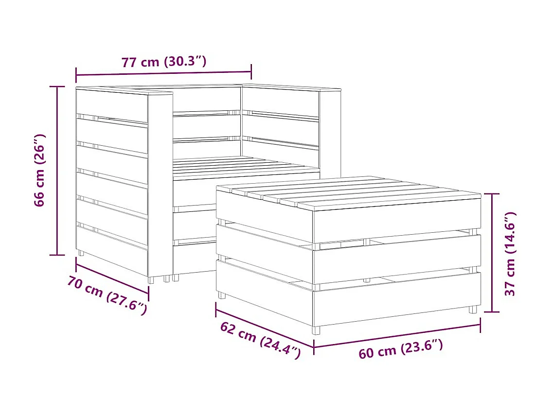 Salon de jardin palette 2 pcs Bois de pin imprégné de gris