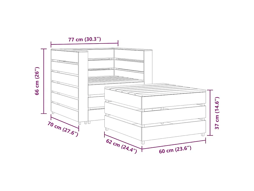 2-delige Loungeset pallet geïmpregneerd grenenhout grijs