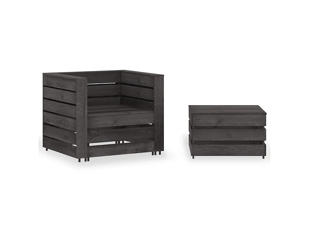 2-delige Loungeset pallet geïmpregneerd grenenhout grijs