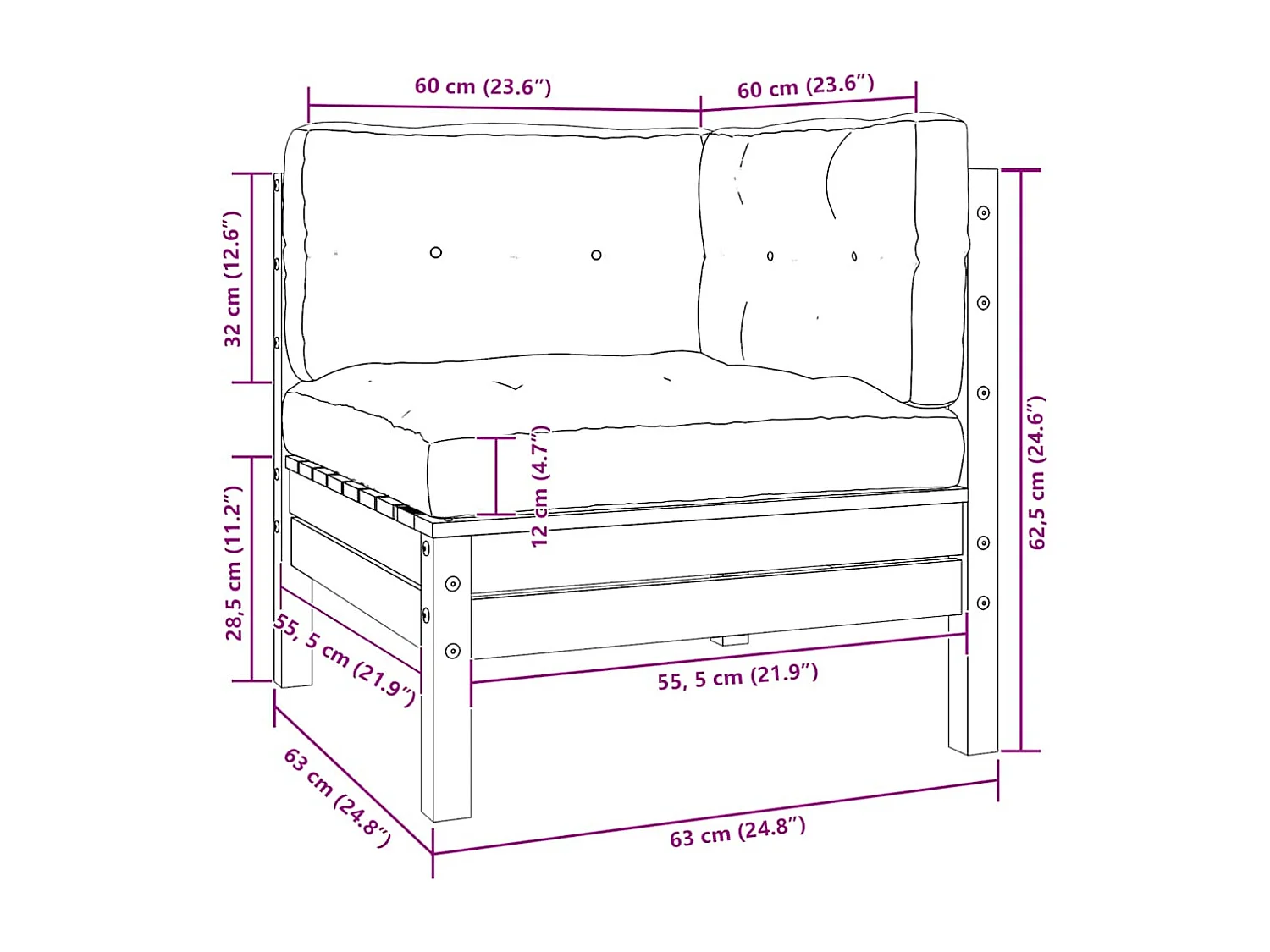 Salon de jardin 3 pcs avec coussins gris Bois de pin solide