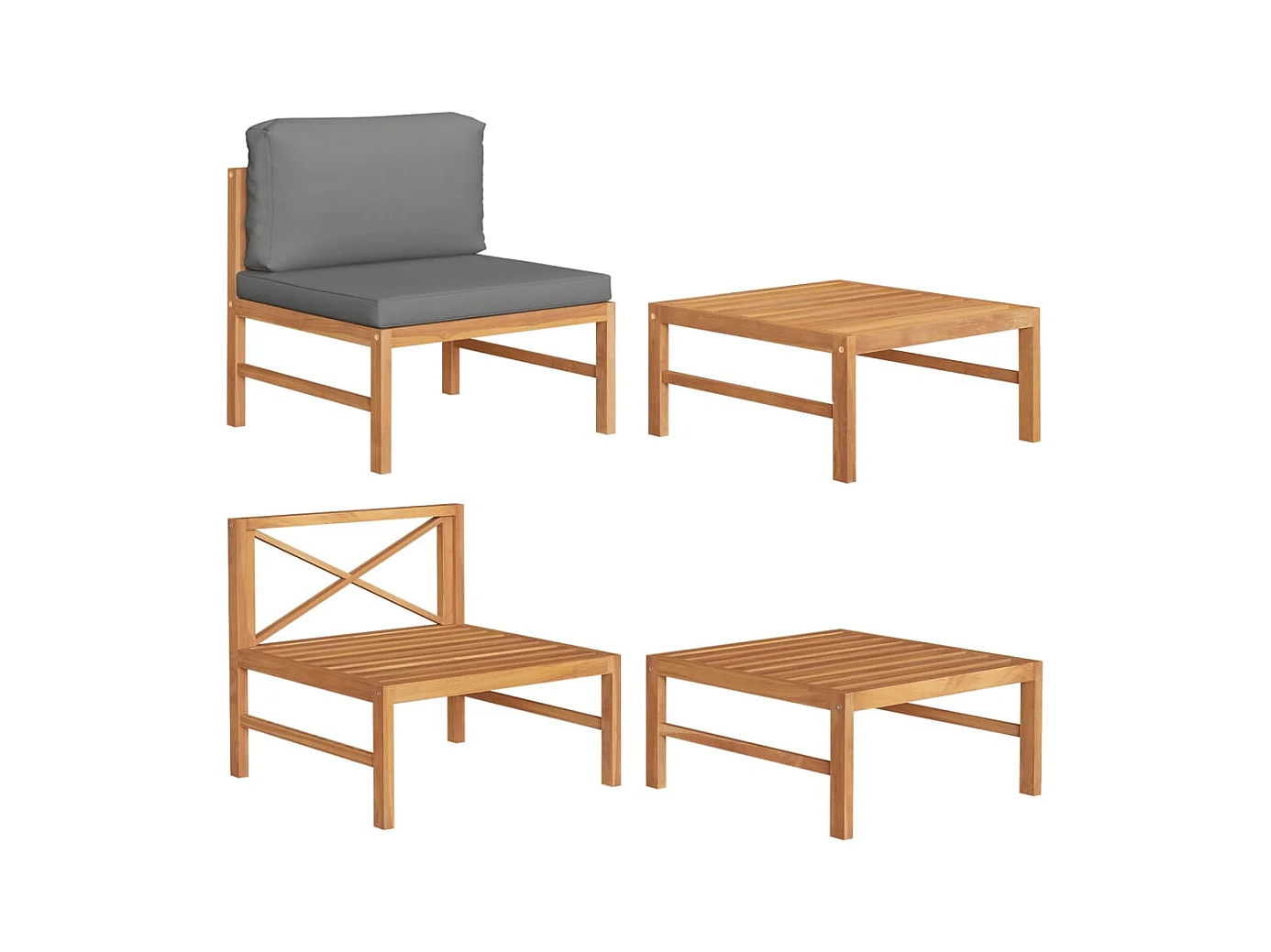 Salon de jardin 2 pcs avec coussins gris foncé Bois de teck