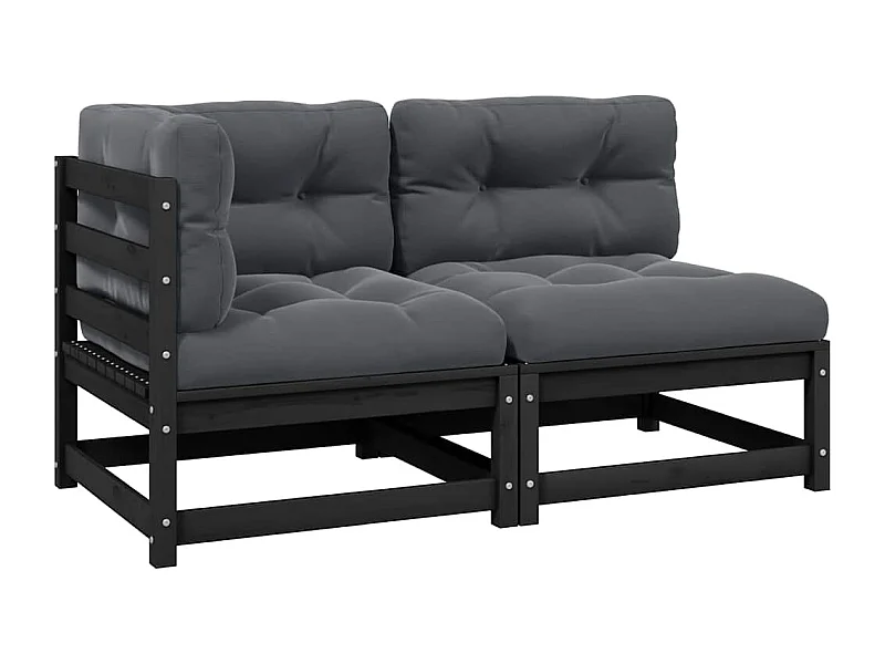 2-tlg. Garten-Lounge-Set mit Kissen Schwarz Kiefer Massivholz
