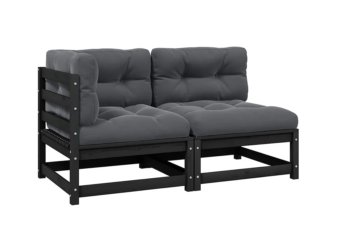 Salon de jardin 2 pcs avec coussins Noir Bois de pin massif
