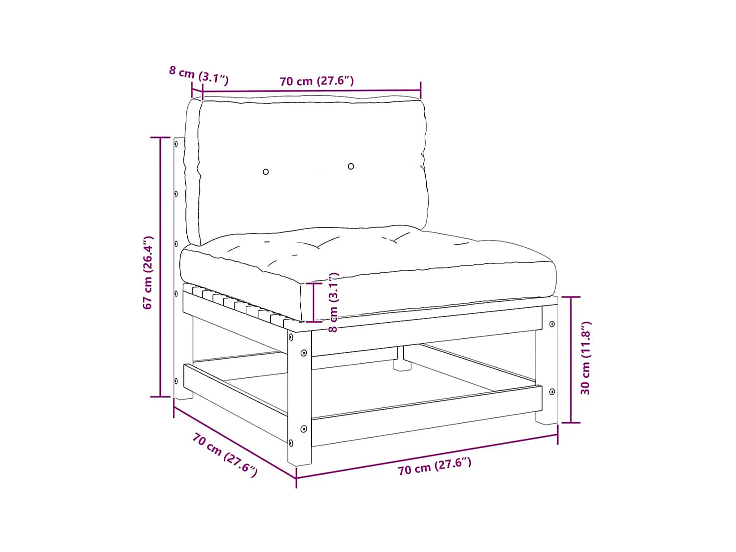 2-tlg. Garten-Lounge-Set mit Kissen Schwarz Kiefer Massivholz
