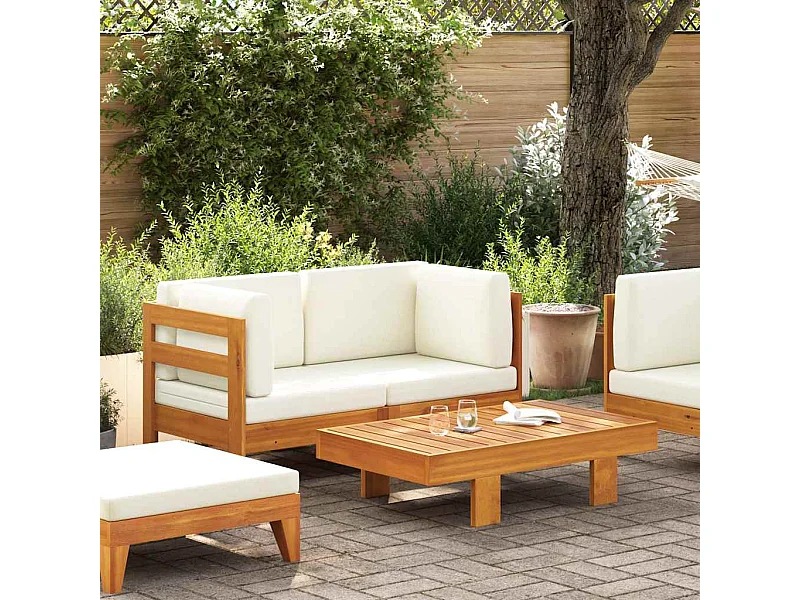 2-tlg. Garten-Lounge-Set mit Cremeweißen Kissen Akazienholz