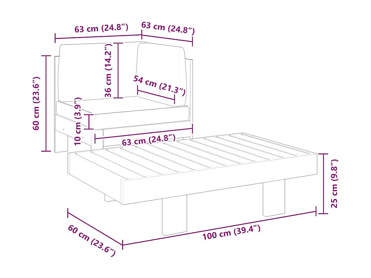 2-tlg. Garten-Lounge-Set mit Cremeweißen Kissen Akazienholz