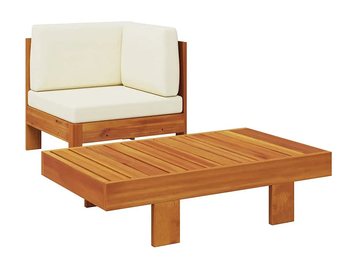 Set Divani Giardino 2 pz Cuscini Bianco Crema in Legno d'Acacia
