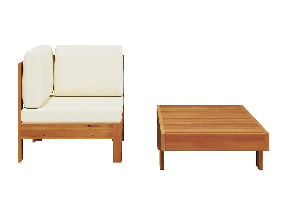Set Divani Giardino 2 pz Cuscini Bianco Crema in Legno d'Acacia
