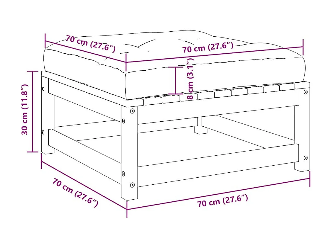 Tuinvoetenbank met kussen massief grenenhout wit