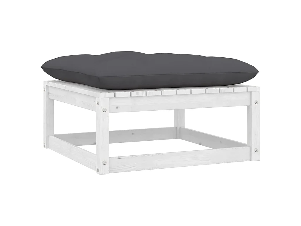 Garten-Fußhocker mit Kissen Weiß Kiefer Massivholz