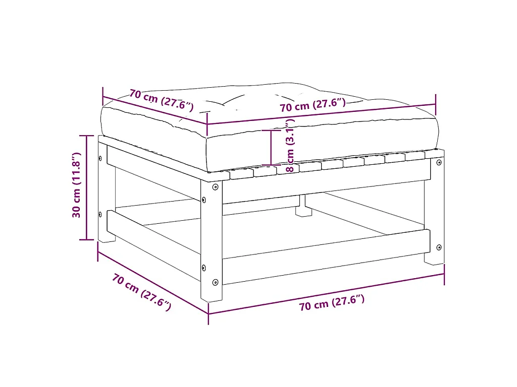 Garten-Fußhocker mit Kissen Weiß Kiefer Massivholz