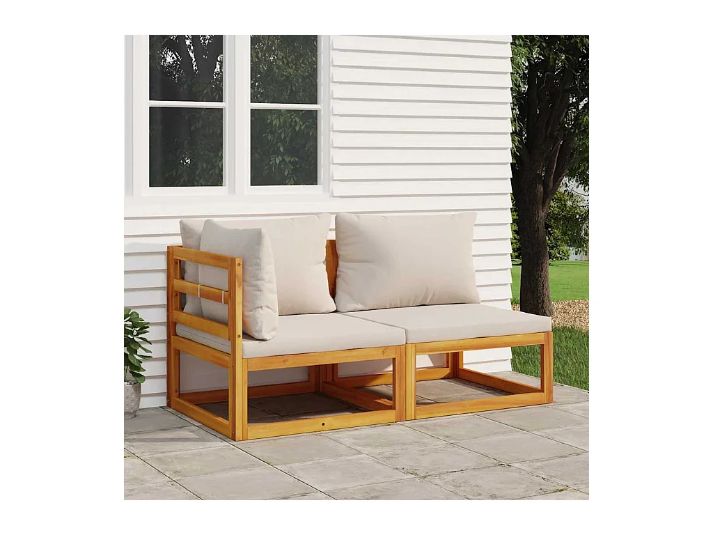Salon de jardin avec coussins 2 pcs bois massif acacia