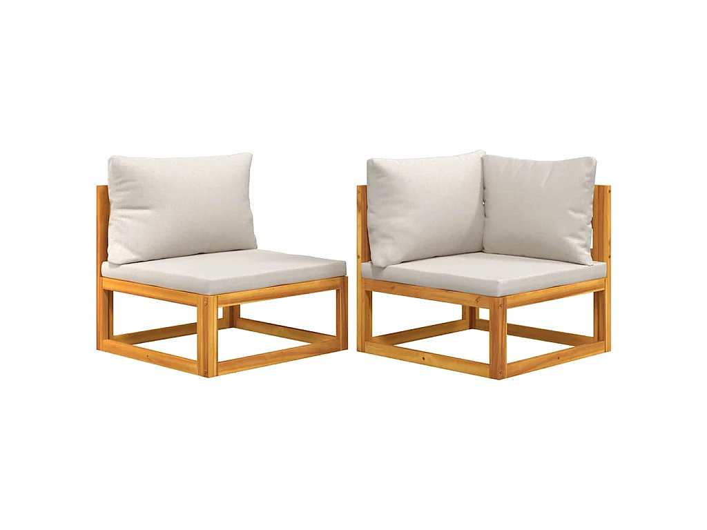 Salon de jardin avec coussins 2 pcs bois massif acacia