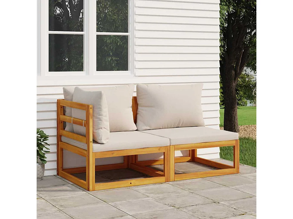 Salon de jardin avec coussins 2 pcs bois massif acacia
