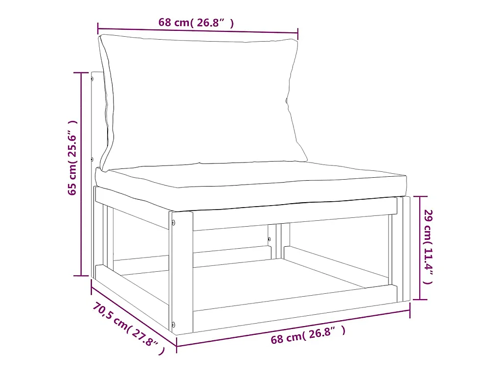 Salon de jardin avec coussins 2 pcs bois massif acacia