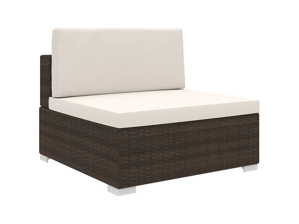 Siège central sectionnel 1 pc et coussins Résine tressée Marron