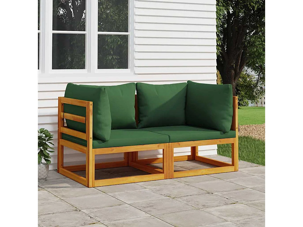 Canapés d'angle sectionnels 2 pcs coussins verts Bois acacia