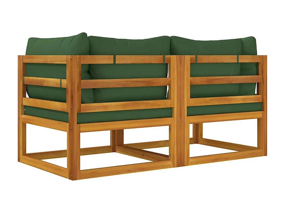 Canapés d'angle sectionnels 2 pcs coussins verts Bois acacia