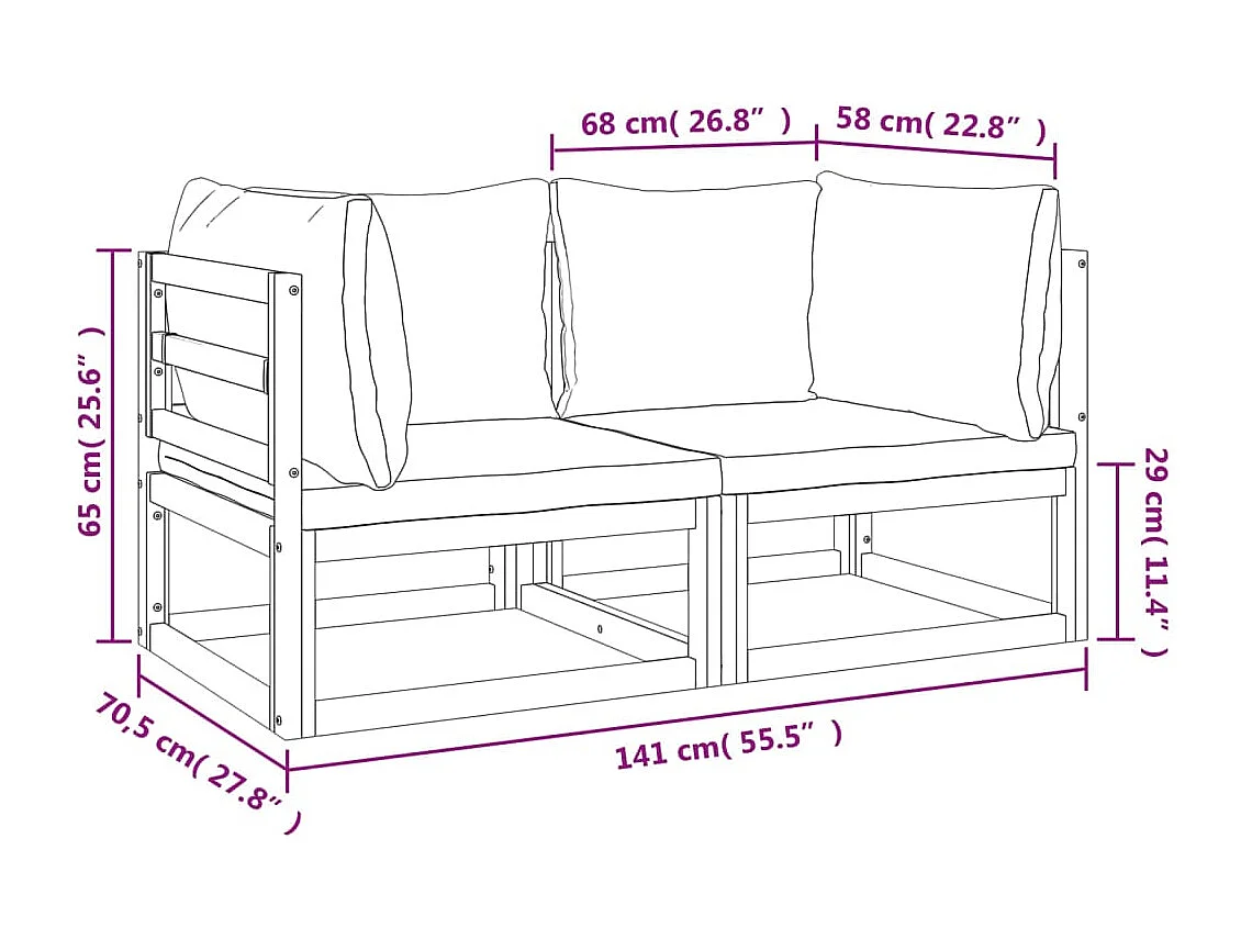 Canapés d'angle sectionnels 2 pcs coussins verts Bois acacia