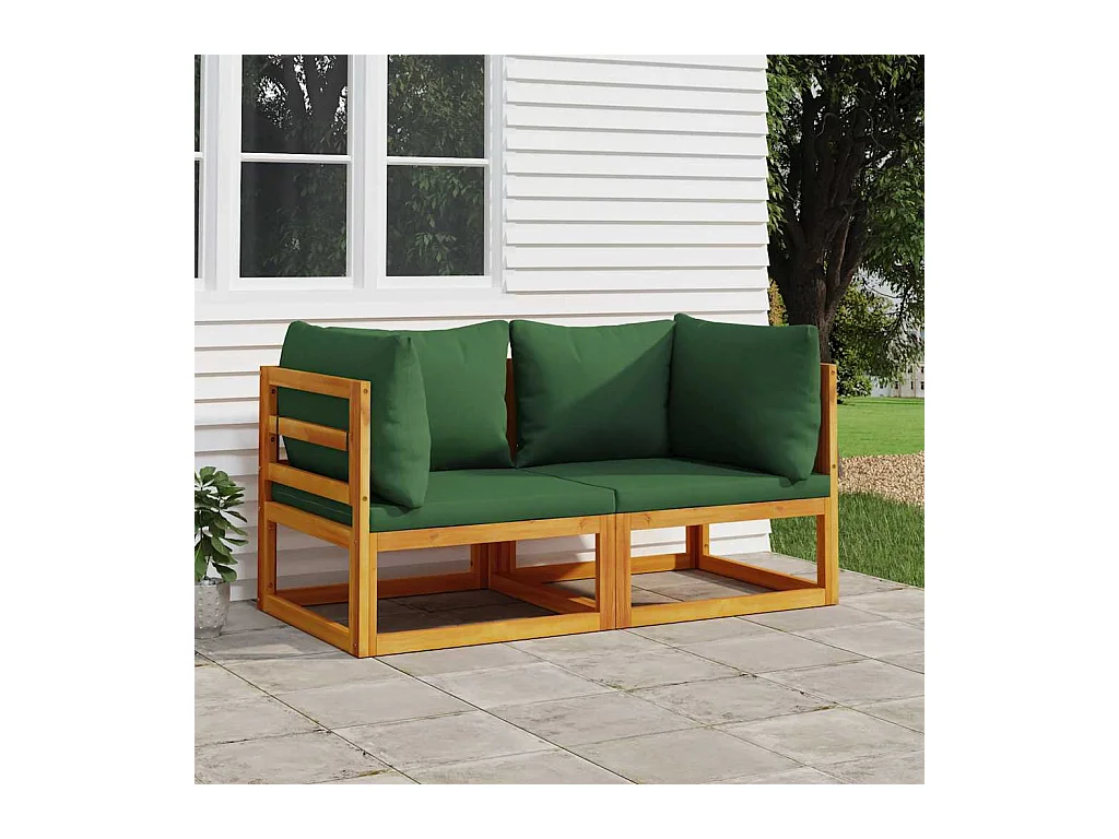Canapés d'angle sectionnels 2 pcs coussins verts Bois acacia