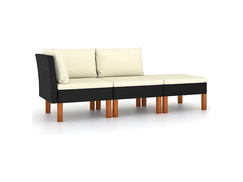 Salon de jardin 3pcs Résine tressée et bois d'eucalyptus massif