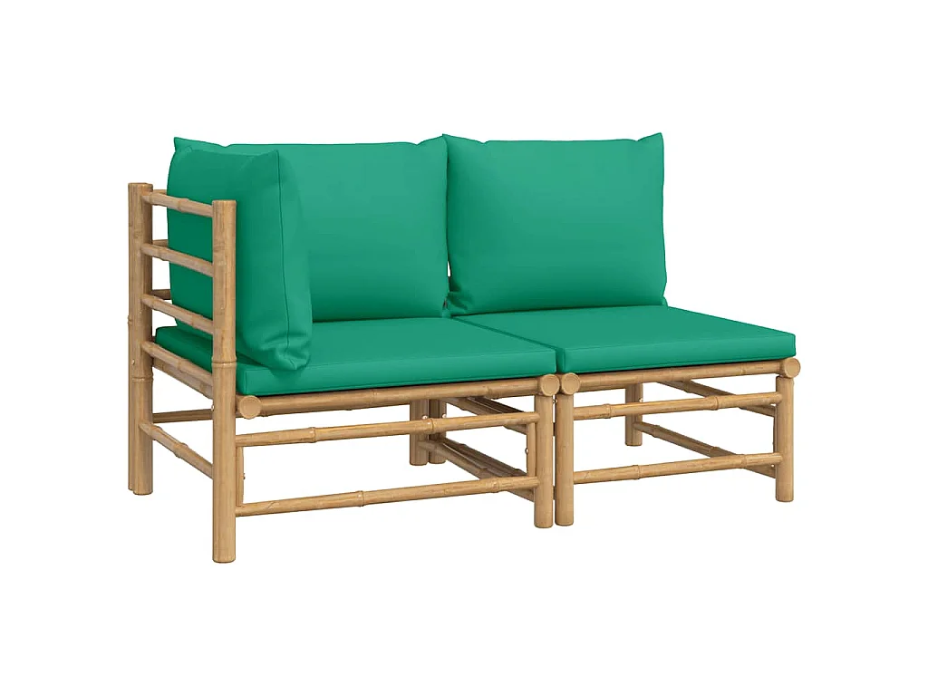 2 pcs conjunto lounge de jardim bambu c/ almofadões verdes