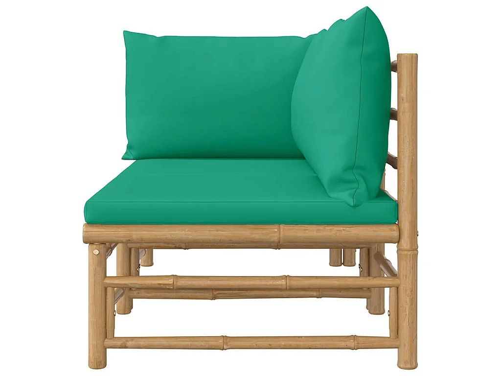 2 pcs conjunto lounge de jardim bambu c/ almofadões verdes