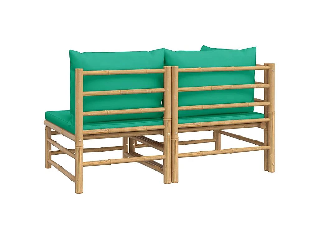 2 pcs conjunto lounge de jardim bambu c/ almofadões verdes