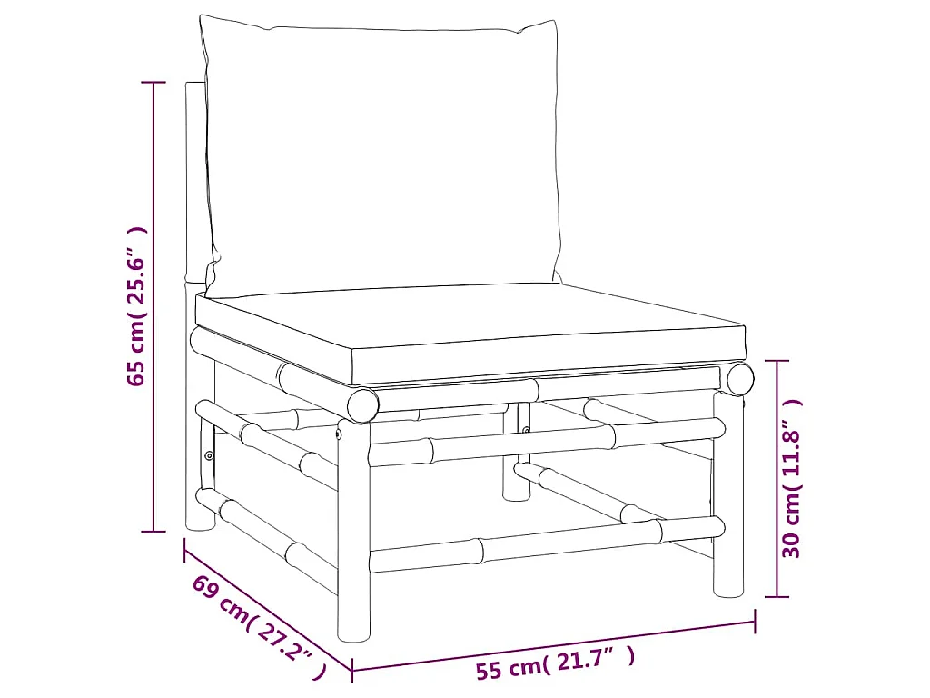 2 pcs conjunto lounge de jardim bambu c/ almofadões verdes