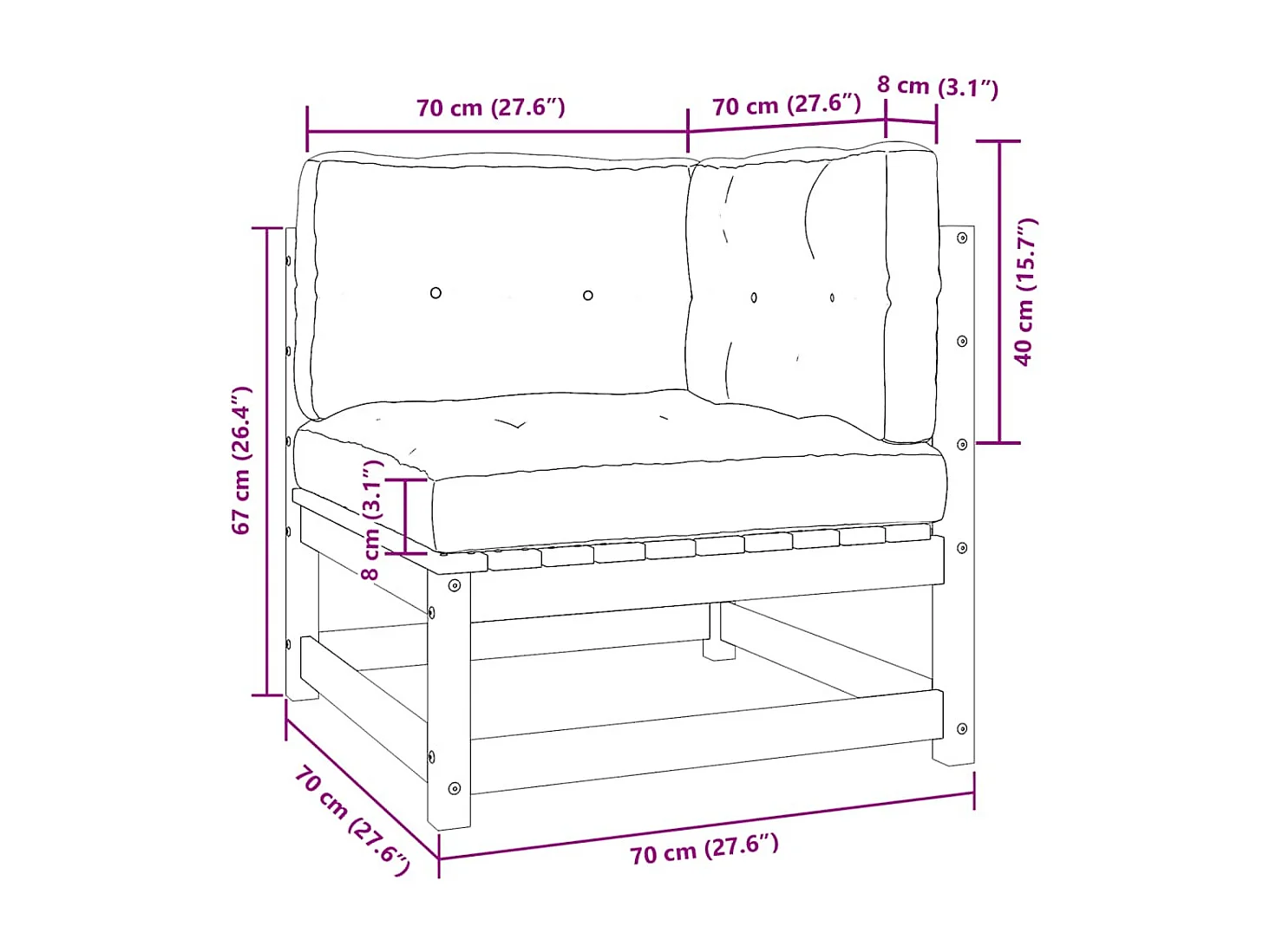 2-tlg. Garten-Lounge-Set mit Kissen Kiefer Massivholz