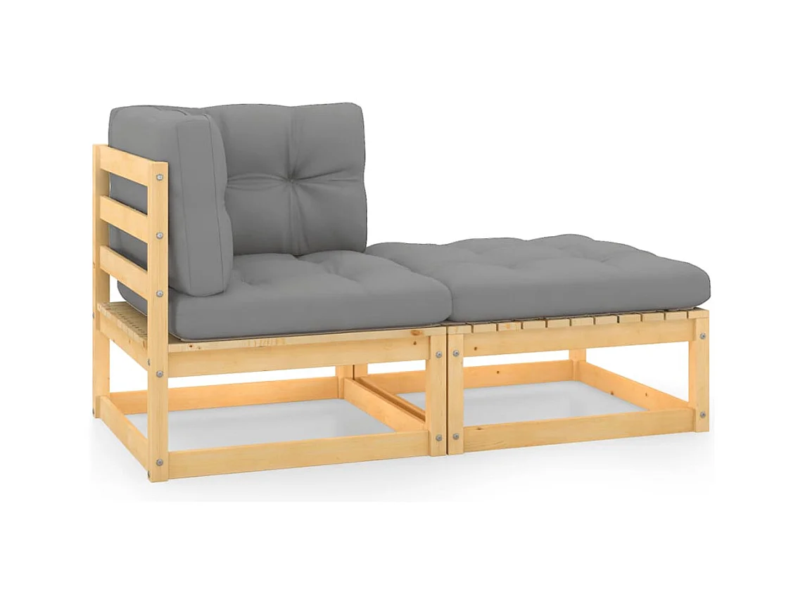 Salon de jardin 2 pcs avec coussins Bois de pin massif