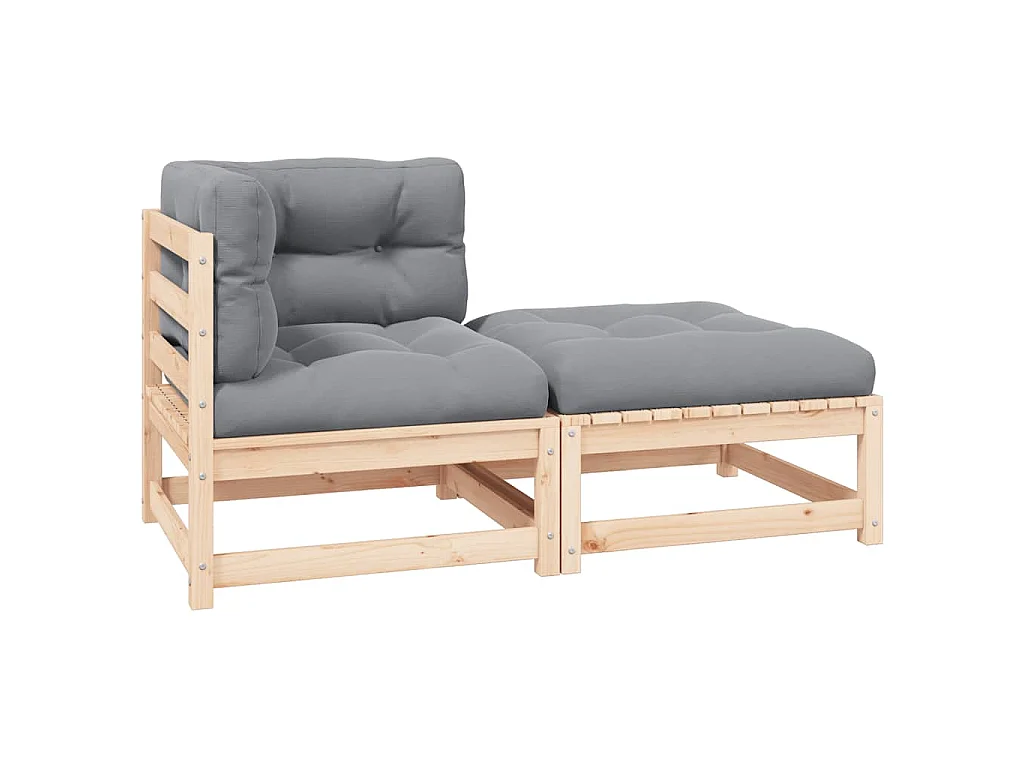 Salon de jardin 2 pcs avec coussins Bois de pin massif