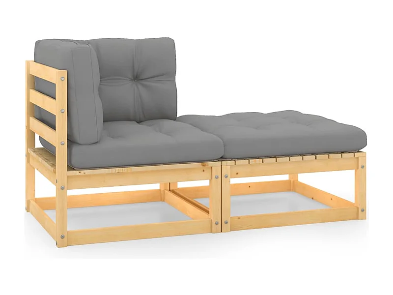 Salon de jardin 2 pcs avec coussins Bois de pin massif